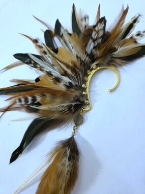 Labradorite Natural Feather Ear Cuff - Brown & Black Accent